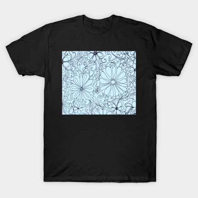 BLUE AQUA FLORAL PATTERN T-Shirt by jacquline8689